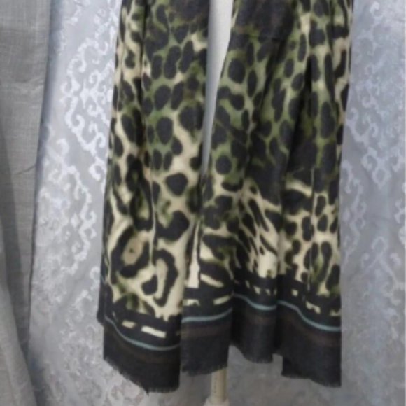INC International Concepts Striped Leopard-Print Wrap Olive Cream multi … - Picture 3 of 5